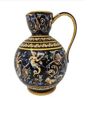 Antique 1871 Gien French Faience Majolica Pitcher Jug Renaissance Revival France